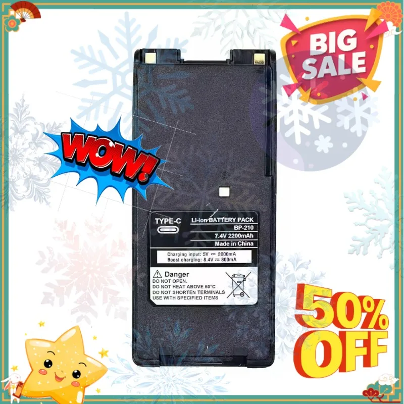SWZY BP-210 Upgraded Walkie Talkie Battery Can Type-C Charging 2200mAh Li-ion Battery for Icom IC-F11 IC-F21 IC-V8 IC-F3GT IC-F4