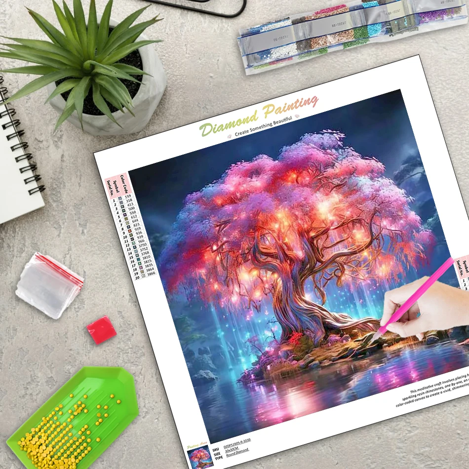 

GATYZTORY Diy Diamond Embroidery Diamond Painting Kits Full Square/Round Pink Tree Picture Of Rhinestone Decoration
