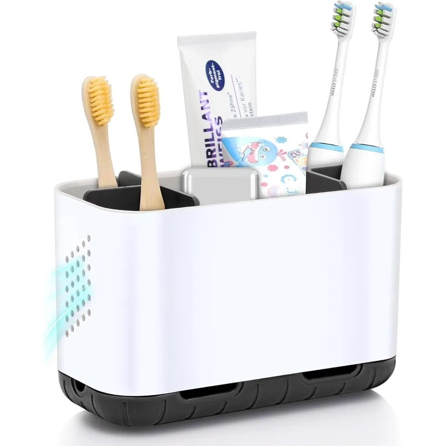 

Держатель зубной щетки в ванной комнате с регулируемыми перегородками и дренажем для хранения электрической зубной щетки и зубной пасты Идеальная зубная щетка