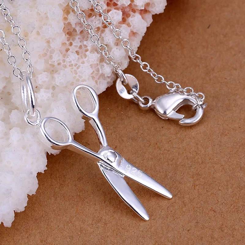 2024 New Design 925 Silver Exquisite Cute Small Scissors Pendant Necklaces For Women Christmas Fashion Jewelry Party Luxury Gift