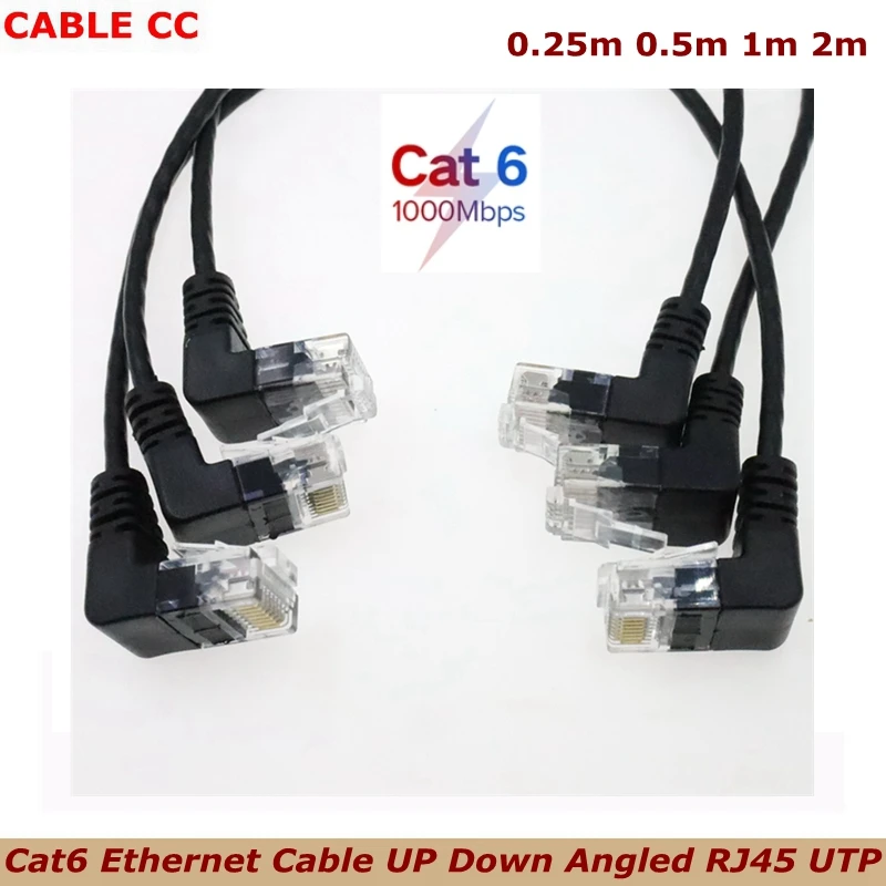 90-degree RJ45 Up/Down Angle Cat6 Ethernet Cable, Gigabit Molded Slim UTP Network Patch Cable