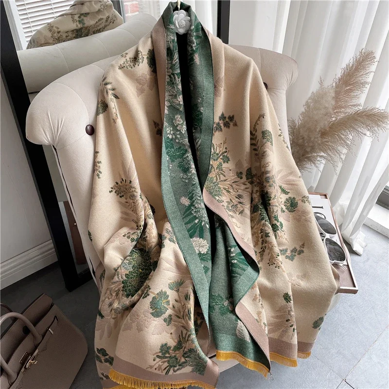 Thick Winter Warm Cashmere Scarf Hijab Women Print Double-sided Pashmina Shawl and Wrap Luxury Headscarves Bufanda Echarpe 2023