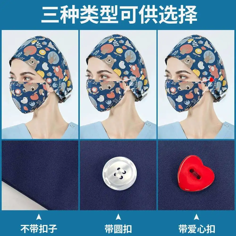 Women, Pure Cotton Nurse, Cute Dentist Cap For Men, Elastic Printed Thin Design, Surgical Operating Room Physician
