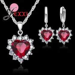 New Fashion 925 Sterling Silver Cubic Zirconia Necklace Loop Earring Jewelry Sets Romantic Heart Lover Wedding Gifts