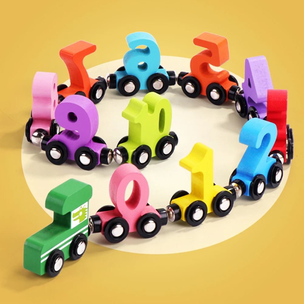 

Mini Train Cars with Numbers Early Educational Aids Wooden Engine Train Cars Smooth Numbers Learning Train Toys New Years Gifts