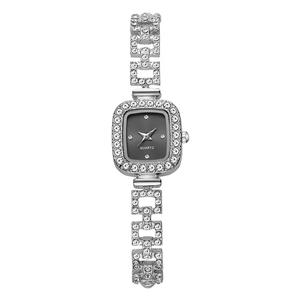 Rhinestone Quartz Watches Diamond Studded Watch Strap with Adjustable Bracelet Square Shaped Watch Wrist Decoration Women Girl