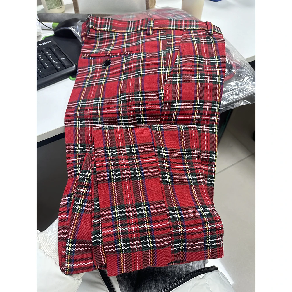 Fashionable and Handsome High Quality Checkered Pants Single Piece Male Formal Trousers