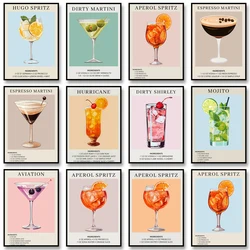 Cocktail Art Decor Poster Watercolor Retro Drink Print Minimalist Elegant Sophisticated Wall Art Picture for Home Decoration