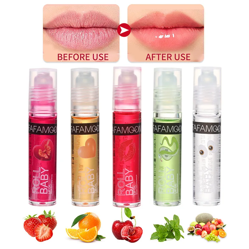 5 pz/set Lip Gloss Roll-on Lips Oil Fruit allevia Dry Lasting Moisturizing Lip Gloss sbiadisce le linee delle labbra Water Light Lips Makeup