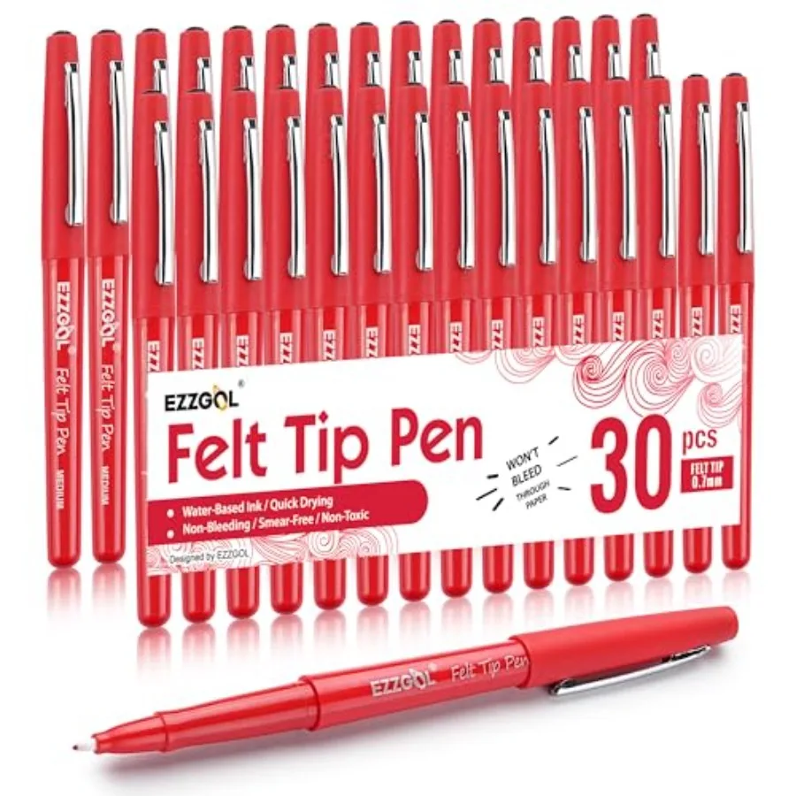 

Красные фетровые ручки, 30 упаковок, 0,7 мм, премиум-класса, средний тонкий фетровый наконечник, маркер для письма, планировщика, раскраска, заметок, рисования