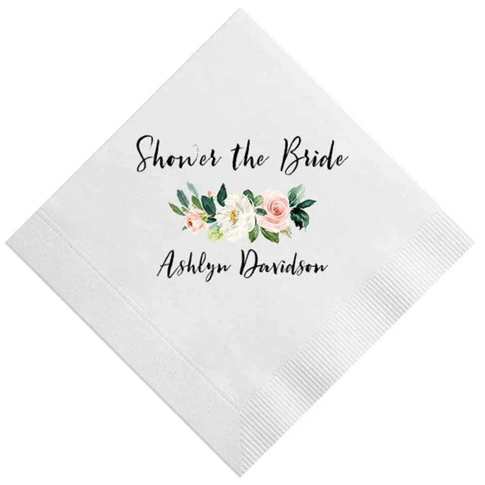 

50PCS Floral Monogram 3 Ply Napkins, Full Color Napkins, Custom Wedding Napkins, Bridal Shower, 3-Ply Cocktail Napkins, Printed