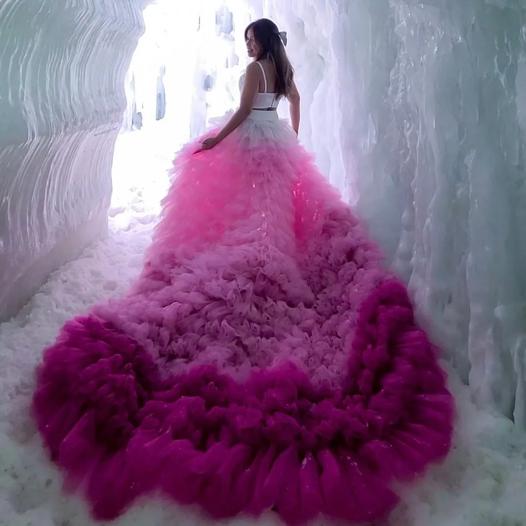 

Colorful Handmade Long Tulle Skirts To Photoshoots Ruffles Trimmed Tulle Women Skirt To Party Bridal Skirt