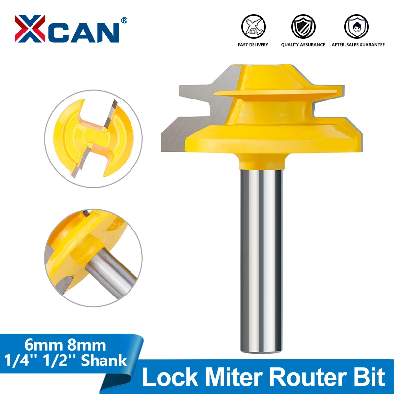 XCAN 1pc 45 Degree Lock Miter Router Bit 6mm 8mm 1/4