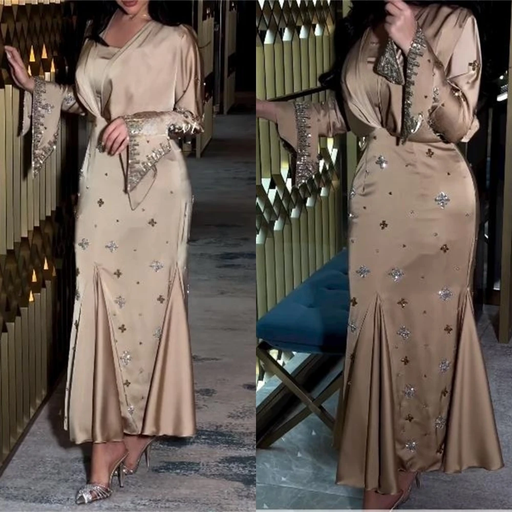 Customized Evening Satin Draped Beading Pleat Beach A-line Square Collar Bespoke Occasion Gown Midi Dresses Saudi Arabia