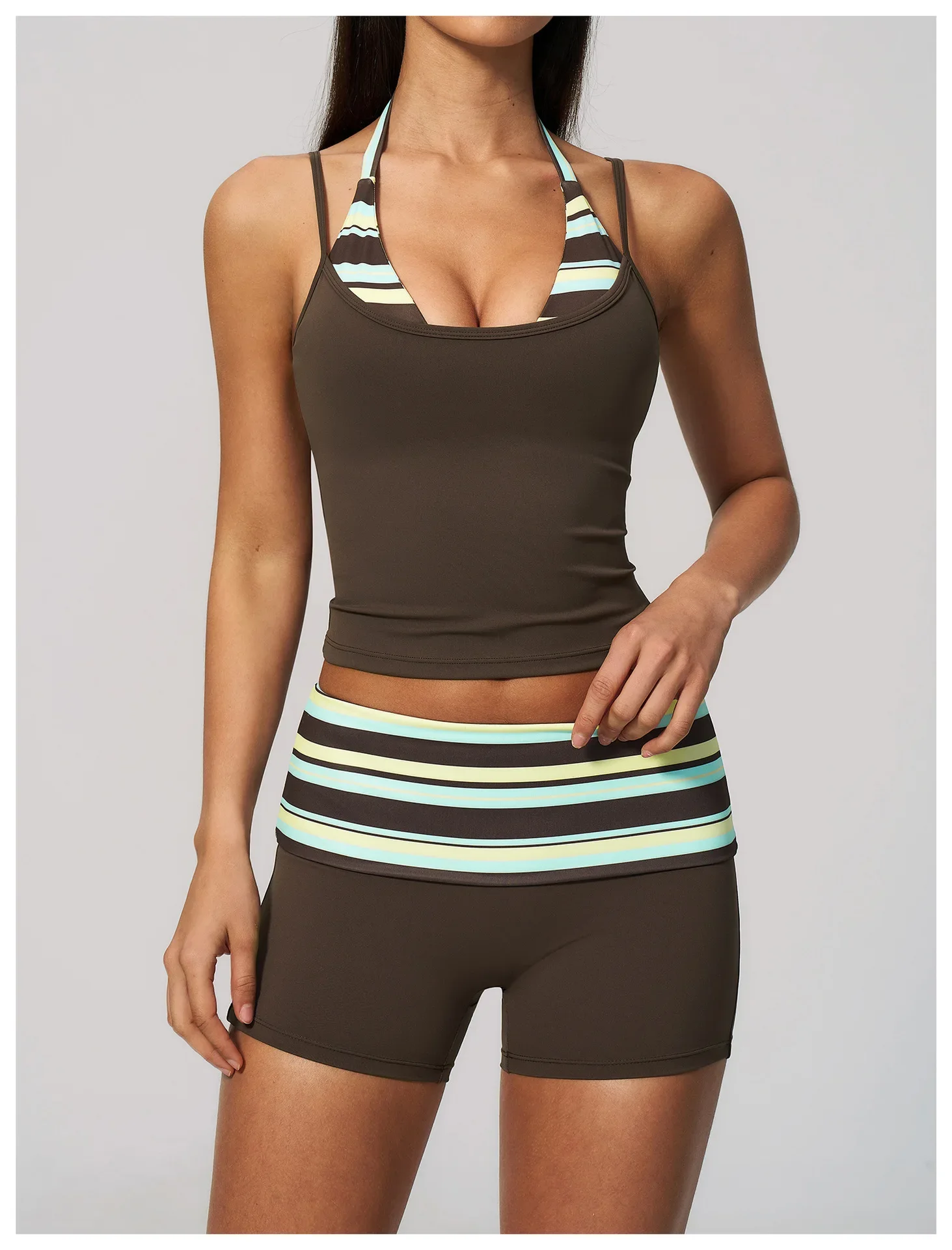 Polka Dot Yoga Tank Top Stoßfestes gestreiftes Fitness-BH Gym Workout Weste Atmungsaktives Sport-Top Neckholder Sportweste mit schönem Rücken – Detail 31
