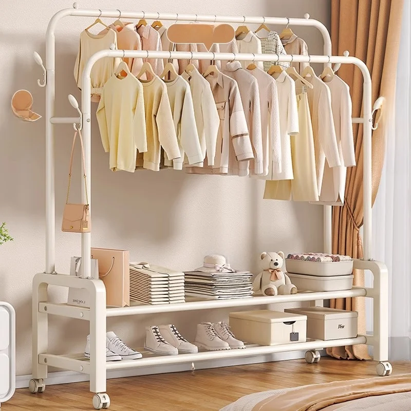 Clothes Hanger Floor Bedroom Household Clothes Hanger Indoor Simple Double Poles Coat Rack Dormitory Balcony Clothes Drng Rack