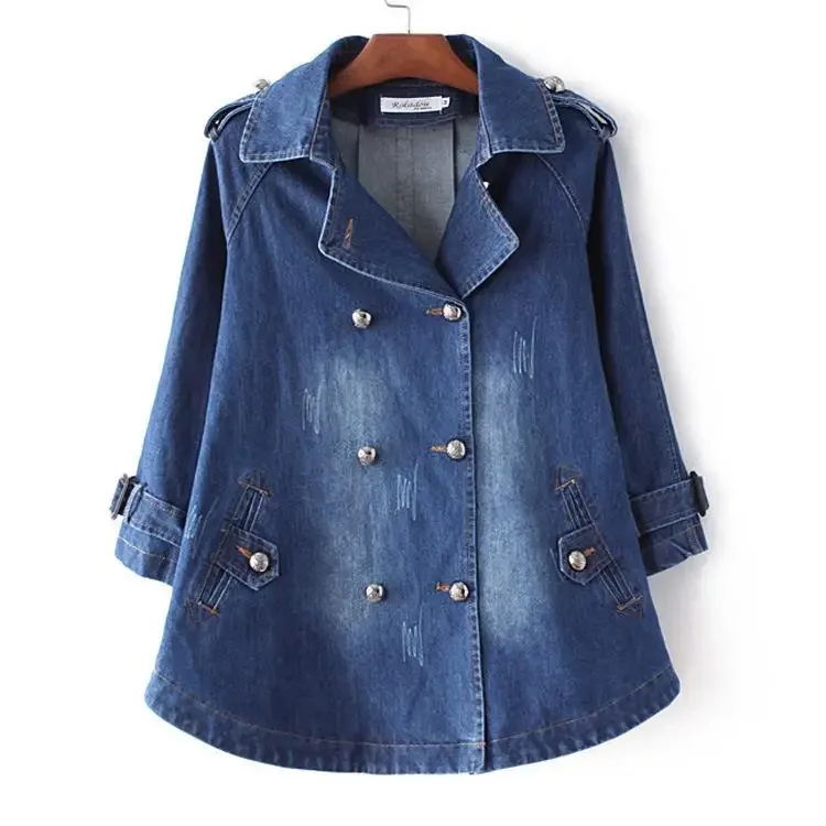 

Denim Cape Coat Female Jacket Double Breasted Jackets Women Office Lady Windbreaker Denim Basic Coats 2025 Autumn Overcoat