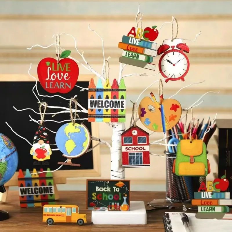 Décorations en bois pour la rentrée scolaire, thème bus, crayons et livres, décoration pour tableau d'affichage de classe, ornement pour la Journée de reconnaissance des enseignants