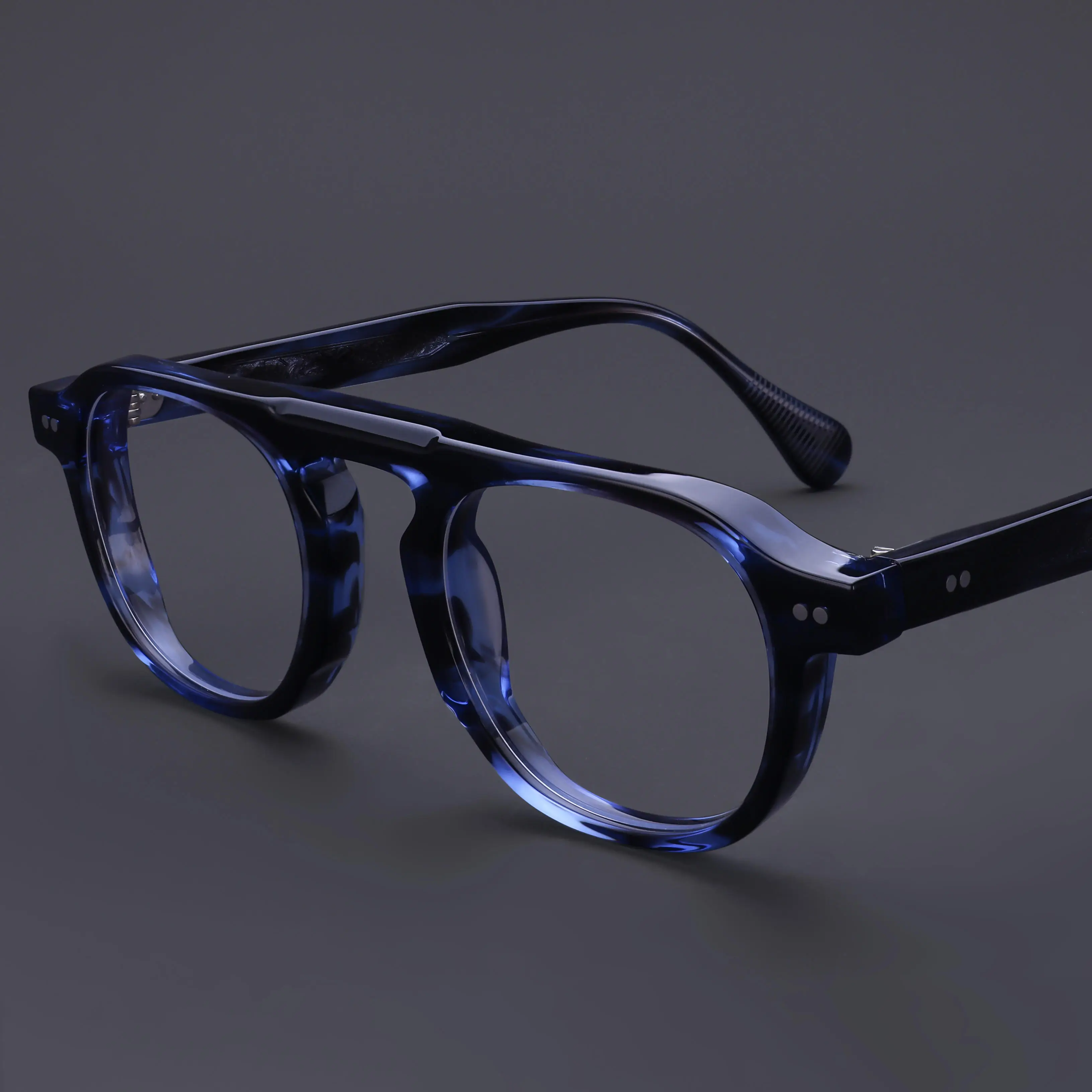 VZONE Designer Acetate Eyeglasses Frames Vintage Thick Rim Optical Glasses For Men Women Unisex Blue Clear Myopia Frame