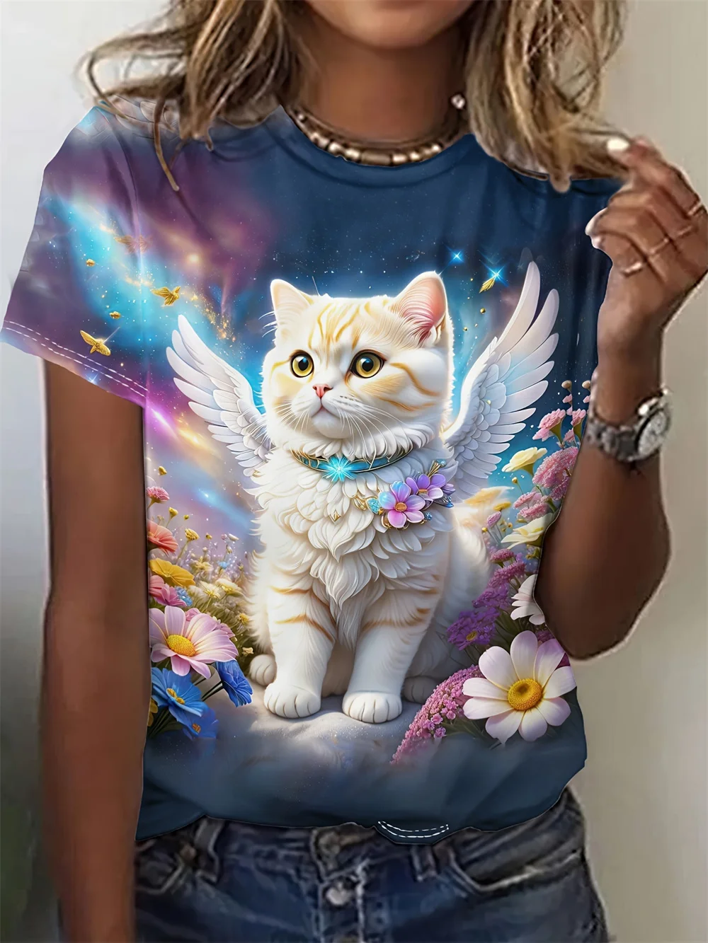 

3d Print Cute Cartoon Cat 2025 Funny Animal Women's T-Shirts Casual Short Sleeve Tshirt Fashion Top O-Neck Female Clothing