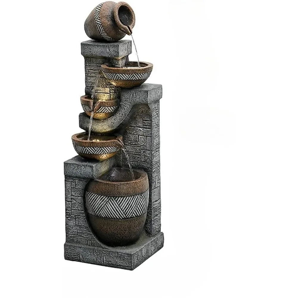 

5-story indoor/outdoor garden fountain -42.5-inch modern floor standing stacked water feature -suitable for courtyard decoration