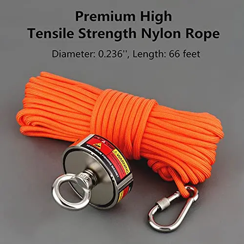 500kg Strong Neodymium Round Magnet Set with 20m Rope Claw 250kg*2 Outdoor Fishing Doulbe Sided Combined Metal Detecting