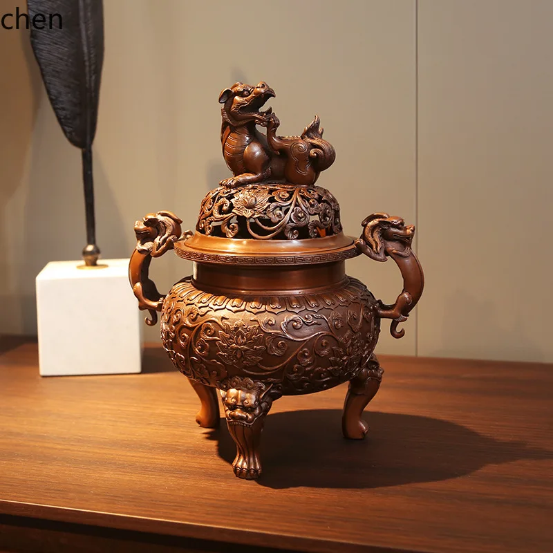 YFY  copper daming lion stove home office retro xuan de stove chinoiserie handmade aromatherapy stove