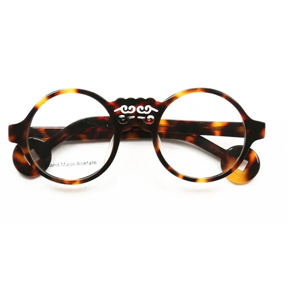 Vintage Round 47mm Acetate Tortoise Black Eyeglass Frames Full Rim Men Women Brand New Top Quality Optical Rx Able