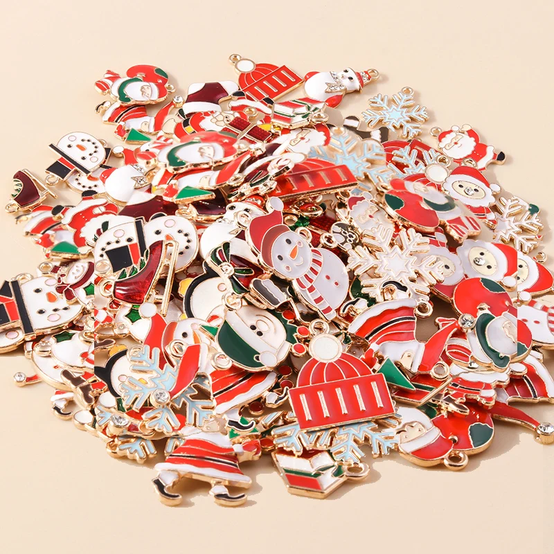 10 stücke Emaille Weihnachten Charme Lebkuchen mann Schneeflocke Schneemann Santa Anhänger für DIY Halskette Ohrring Schmuck Herstellung Zubehör – Detail 2