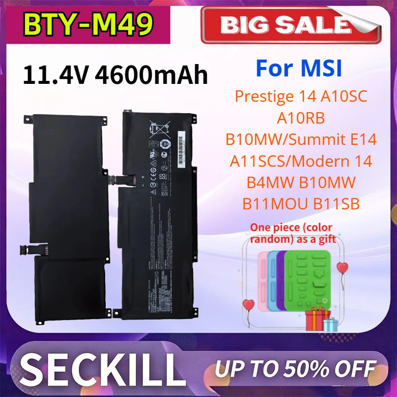 

BTY-M49 Laptop Battery for MSI Prestige 14 A10SC A10RB B10MW/Summit E14 A11SCS/Modern 14 B4MW B10MW B11MOU B11SB 11.4V 4600mAh