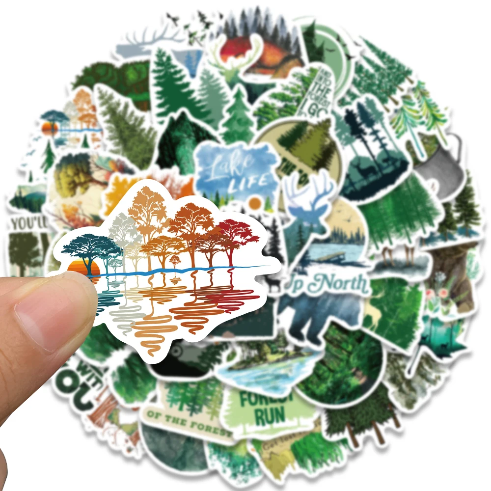 50pcs Outdoor Forest Trees Stickers Vinyl Waterproof For Laptop Guitar Luggage Bike Notebook Scrapbook Stickers Decals