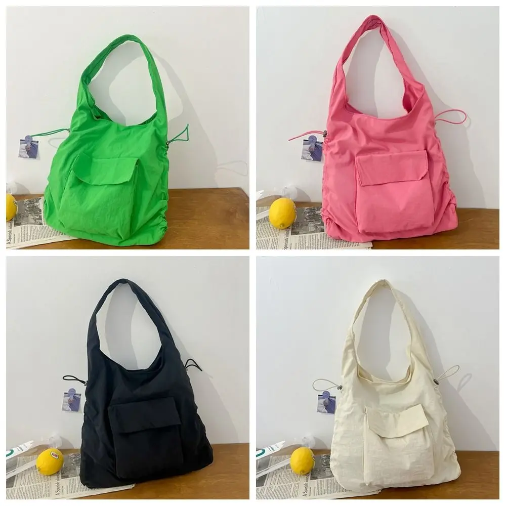 Bolsa de ombro estilo coreano para meninas, bolsa axilas com cordão, bolsa de grande capacidade, tecido Oxford monocromático