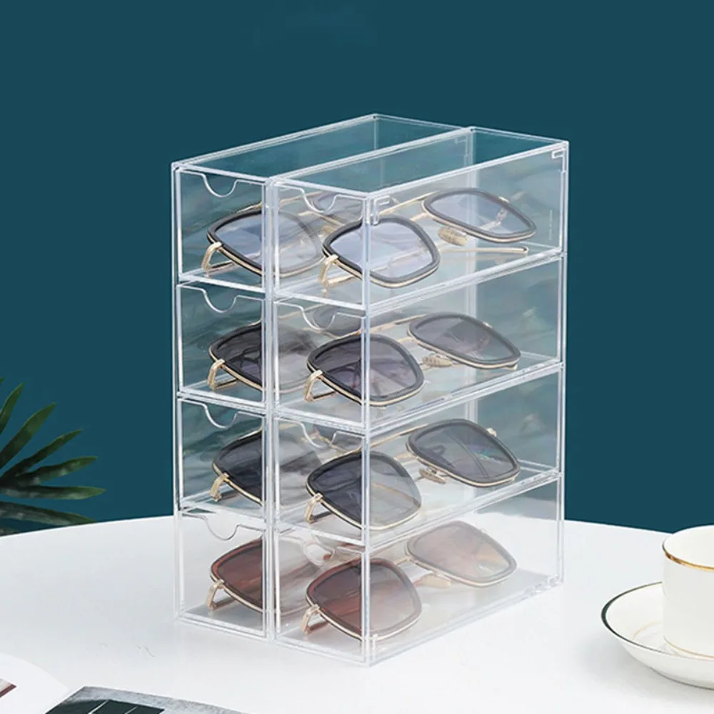 

Stackable Acrylic Glasses Case Transparent 4 Layers Large Desktop Organizer Dustproof Creative Storage Box Sunglasses