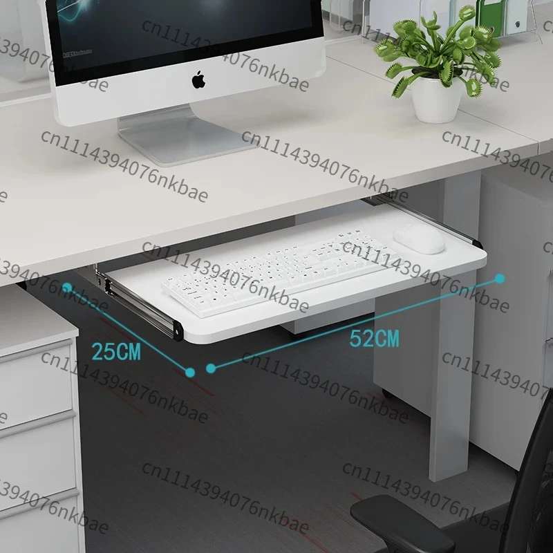 Ergonomic Solid Wood Keyboard Tray, Undermount Silent Slide Rail Thick Bracket Adjustable Wooden Desk Platform view 4