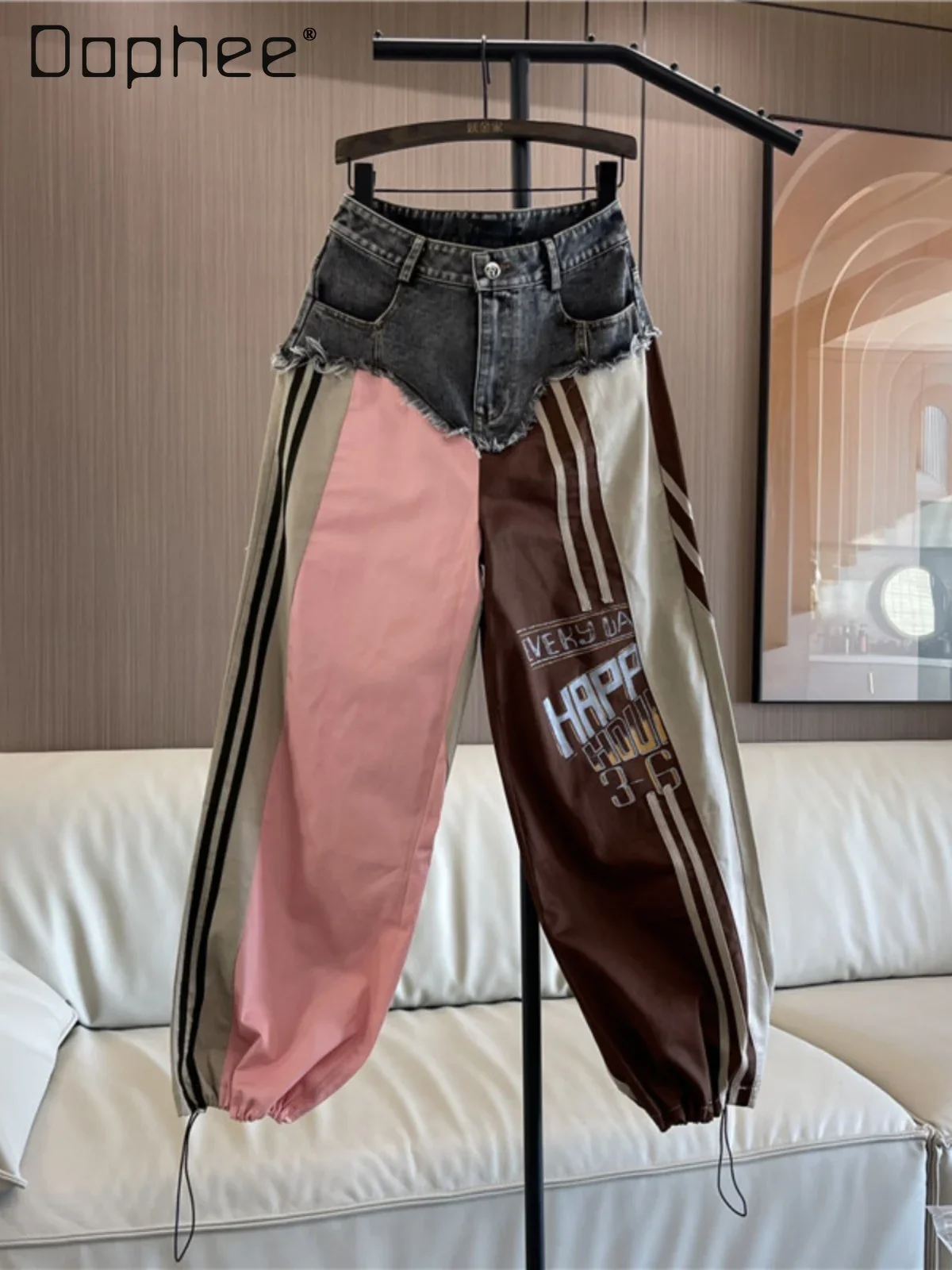 European Goods Tide Brand Overalls Women 2024 Spring and Summer New Casual Straight-leg Pants Female Spliced Baggy Jeans