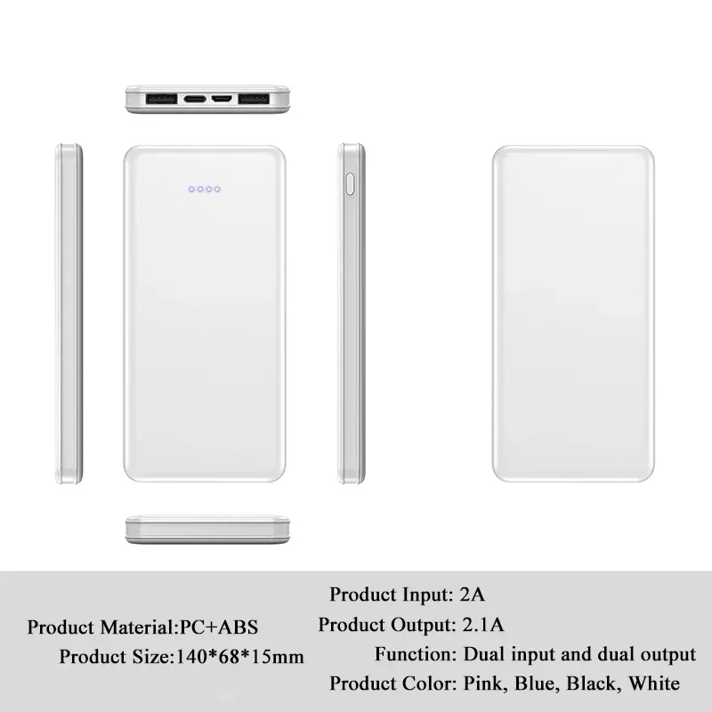 20000mAh Portable Power Bank Dual Output Dual Input Design 10W High Power USB Wired Mobile Phone Supports Fast Charging