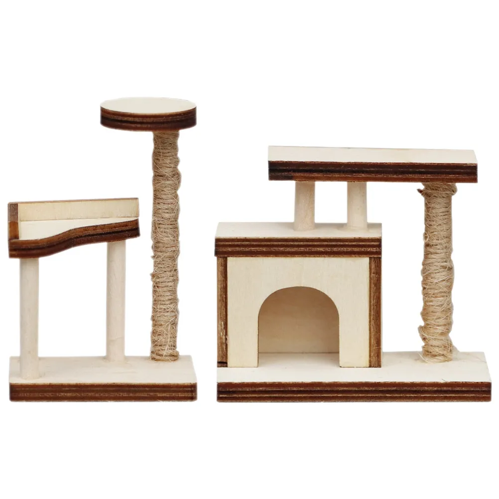 

2 шт. миниатюрных деревянных кошачьих домиков-когтеточек, неокрашенные, ручной работы, миниатюрная мебель для мини-домиков, набор деревянных декоративных аксессуаров, миниатюрные кошачьи домики-когтеточки