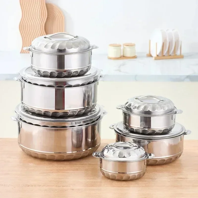 For Double-deck Stainless Steel Silver Pots Sets Cuisine Lunchboxes Heat Preservation Insulation Box Kitchen Food Container BB