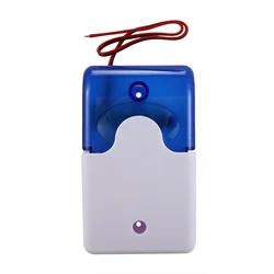 Mini sirena de advertencia estroboscópica con cable, sistema de alarma de seguridad para el hogar, luz intermitente, 12V de CC, 115Db, azul