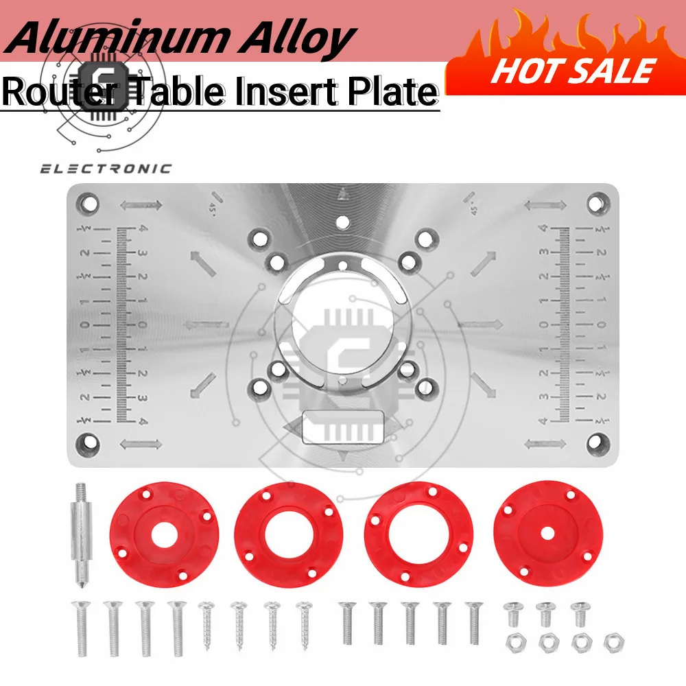 

Router Table Insert Plate Aluminum Trimming Machine Engraving Flip Board with 4 Rings Woodworking Benches Table