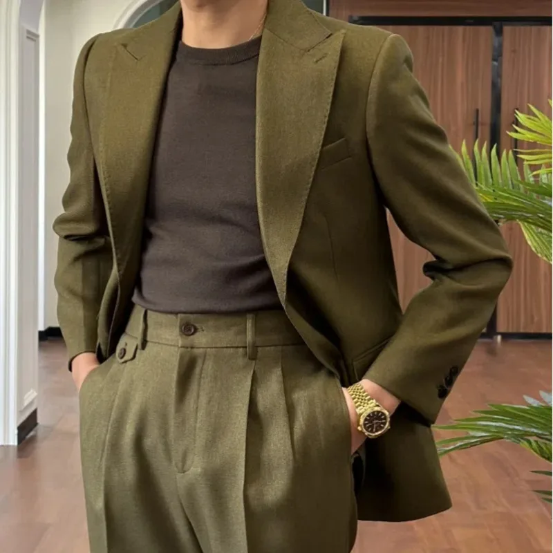 2025 Top Quality Business Dress Suit Wedding Suit For Men Versatile Casual Office Party Prom Costume Homme Green Men Tuxedo Suit