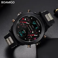 BOAMIGO 3 Time Zone Military Sports Watches LED Digital Quartz Wristwatches erkek kol satleri relogio masculino