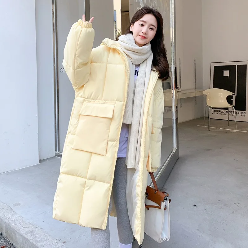 2023 New Women Down Cotton Coat Winter Jacket Female Mid Length Version Parkas Loose Thick Outwear Versatile Hooded Overcoat