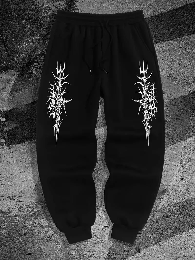 Lightly Fleece-Lined Athletic Pants Print for Autumn Warm Vintage Unisex Men's Women's Female 90s Y2k Fashion Keep Warm Clothing
