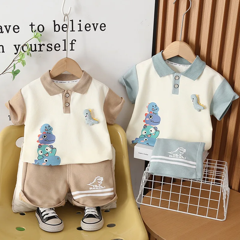 

Комплекты детской одежды, футболка с мультяшным принтом для мальчиков и шорты, костюм из 2 предметов, модные милые спортивные костюмы, детская одежда для малышей, От 1 до 5 лет