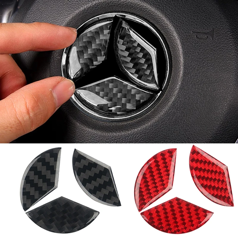 New Fit For Benz Car Steering Wheel Sticker Airbag Cover Trim Carbon Fiber Red Sticker For Mercedes-Benz CLA GLA C E Class 16-19