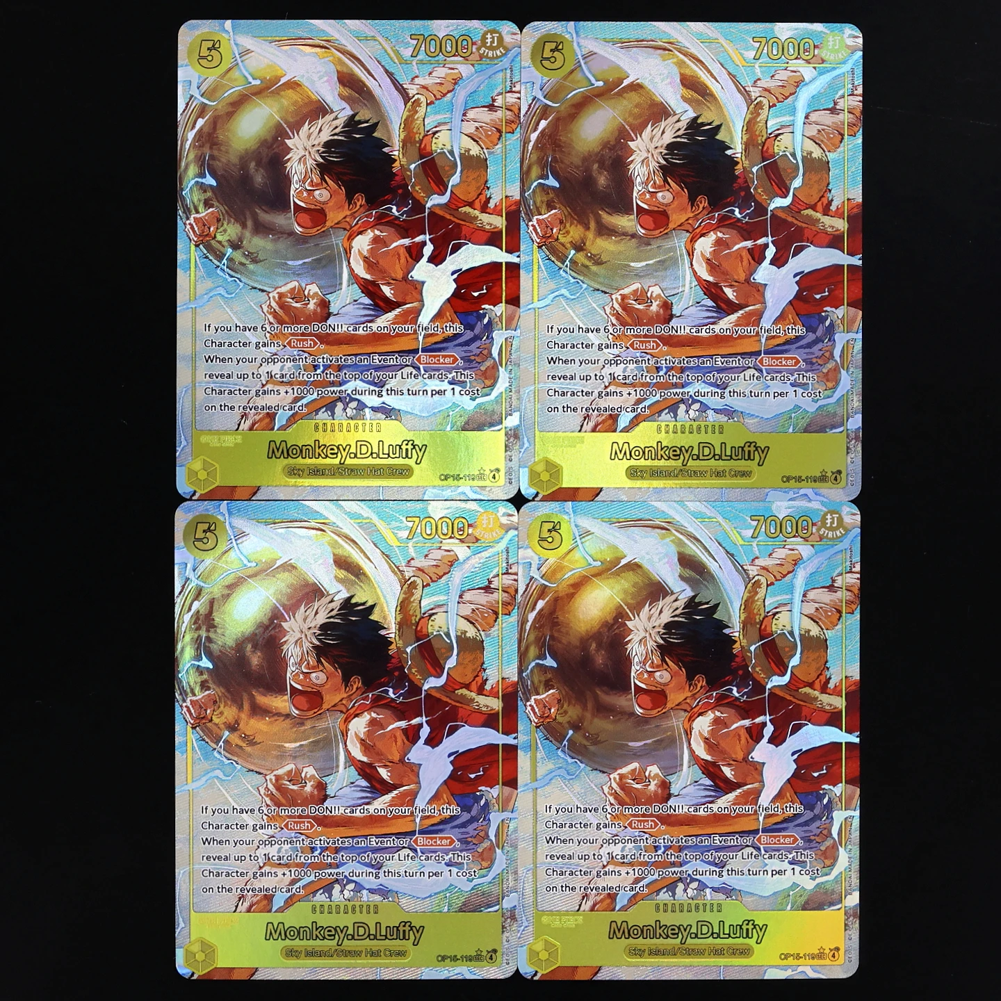 

Коллекционная карта One Piece TCG OPCG на английском языке OP15-119: Луффи SEC, игровой набор, 5-й уровень, желтая текстурированная фольгированная карта, аниме-карта