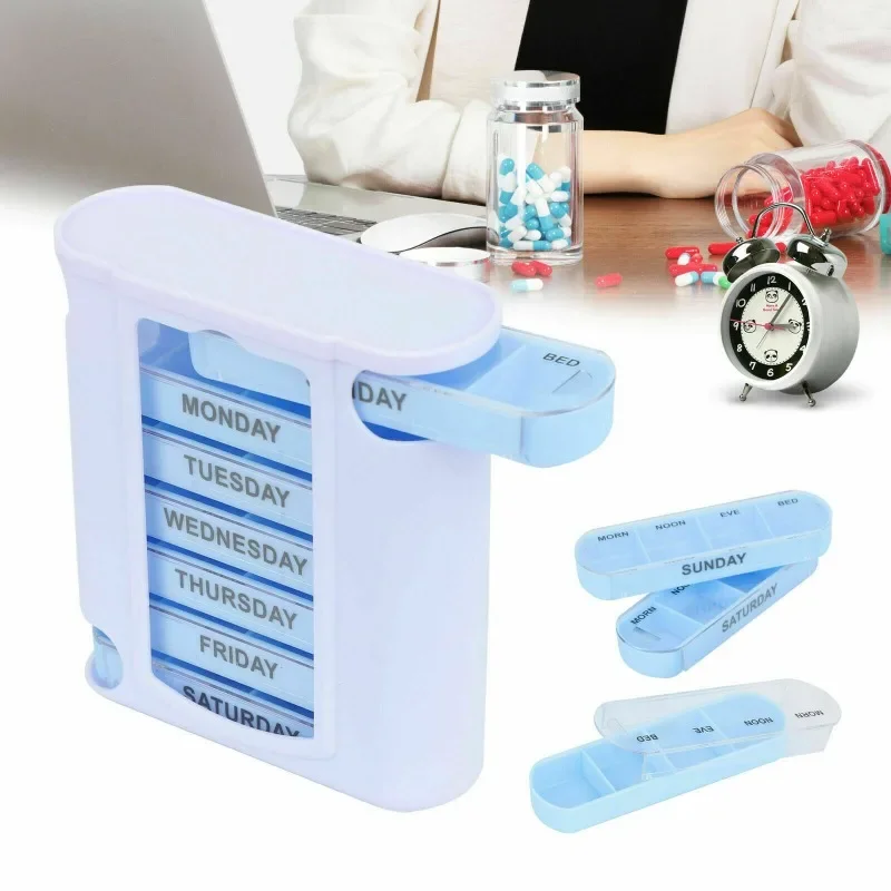 7 Days Medicine Pill Container Medical Pill Box 28 Grids Weekly Pill Case Storage Box Travel Medicine Box Holder Tablet