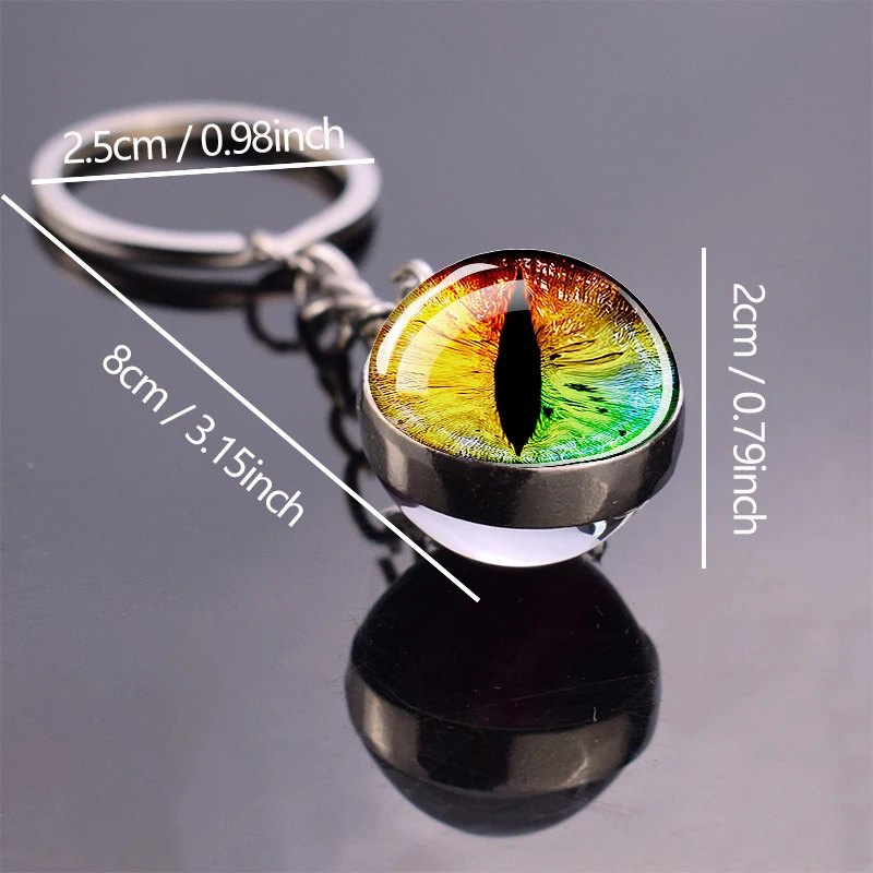 Evil Eye Keychains Colorful Dragon Animal Eye Glass Ball Double Side Pendant Key Chain Women Men Party Jewelry Gift Keyring