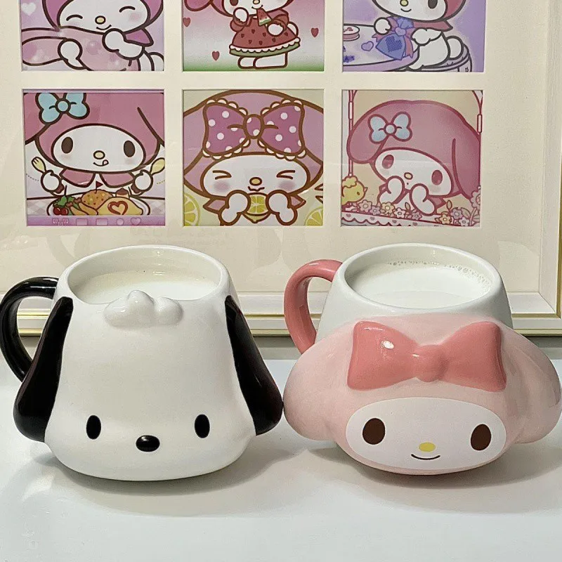 

Керамическая кружка Hello Kitty, милая мультяшная чашка Sanrio с рельефной ручкой, чашка для воды для пары, праздничные подарки My Melody